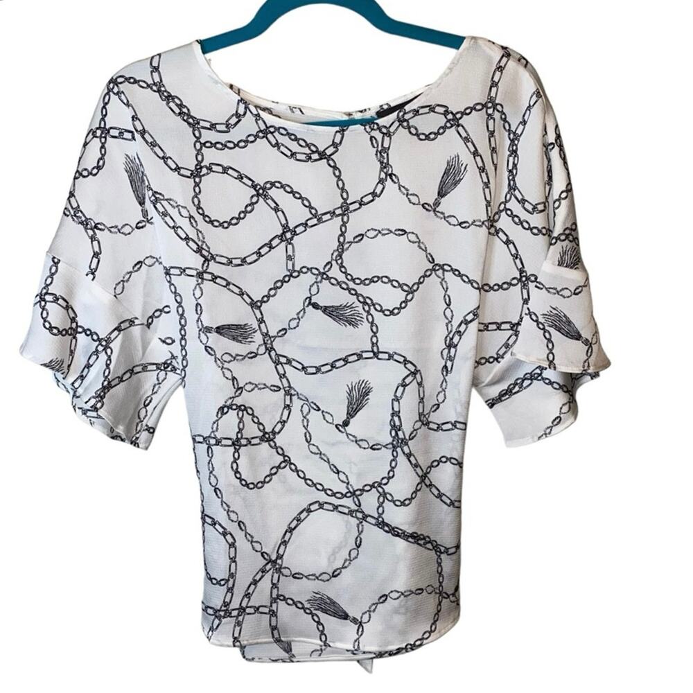 The Limited White Chain Printโ Flutter Sleeve Tie Back Blouse Small